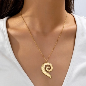 Collier À Pendentif Spirale Texture Martelée Pour Femmes En Alliage De Zinc Géométrique Style Bohème Vintage Bijoux Élégants