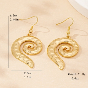 Elegant gold spiral hammered dangle earrings for women showing 6.2cm length dimensions