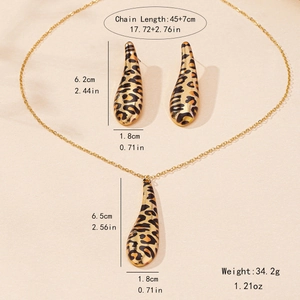 Vintage leopard print teardrop necklace and earrings jewelry set in gold finish