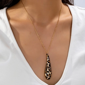 Collana Con Pendente A Goccia D'acqua Con Stampa Leopardata Lega Di Zinco Dorata Gioielli Di Moda Per Donna