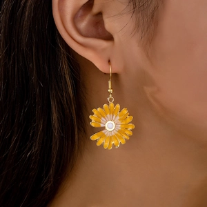 Boucles D'oreilles Pendantes Marguerite Alliage Émail Bijoux Floraux Pour Femmes Quotidien Fête Voyage Cadeau