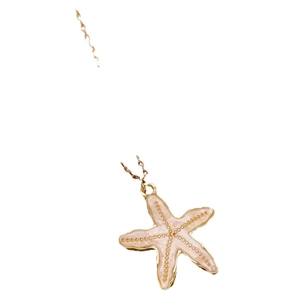 Elegant gold starfish pendant necklace with pink enamel and fine gold chain on white background