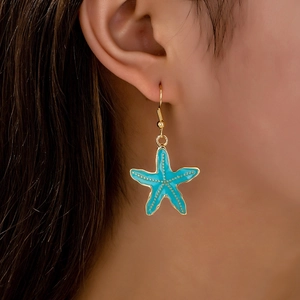 Boucles Oreilles Pendantes Étoile De Mer Alliage Zinc Émail Style Océan Plage Été Doré Bijoux Mode Pour Femmes