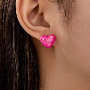 Boucles D'oreilles Coeur Doux Émail Coloré Alliage De Zinc Bijoux De Mode Pour Femmes Cadeau Valentin