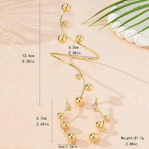 Elegant gold metal bead jewelry set with spiral upper arm cuff and matching drop earrings