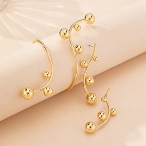 Elegant gold wave vine earrings with metallic beads minimalist jewelry set for women