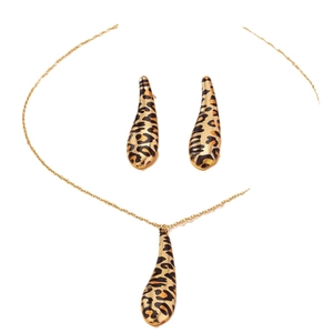 Elegant gold waterdrop leopard print necklace and earrings fashion jewelry set