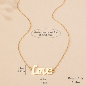 Collier à chaîne dorée avec pendentif LOVE, longueur 44+7cm et design d'art minimaliste