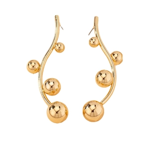 Elegant gold streamline earrings with varying size metal beads in a modern vine design