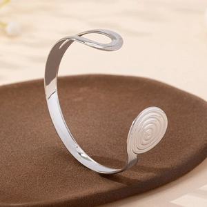 Elegant geometric spiral silver-plated open cuff bracelet with minimalist design