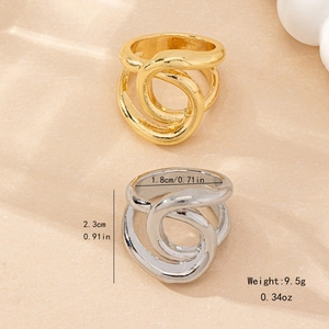 Elegant gold and silver crossover intertwined rings with artistic fluid line design