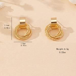 Fashionable gold textured geometric hoop earrings for women, 2.5cm size product showcase