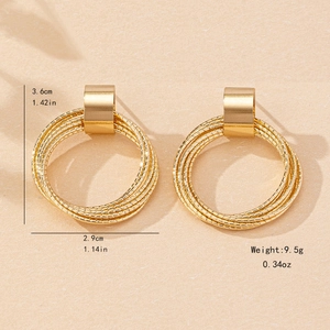 Fashionable golden multi-layered geometric hoop earrings with polished rectangle studs
