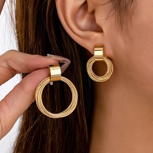 Fashion Multi-Layer Geometric Hoop Drop Earrings Gold Plated Alloy Textured Circle For Women Daily Commuter Elegant Jewelry
