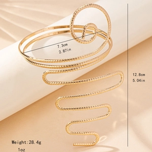 Gold spiral snake arm cuff with textured diamond pattern for women's daily wear