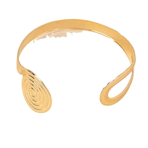 Elegant gold spiral open bangle featuring a unique geometric teardrop design in metal