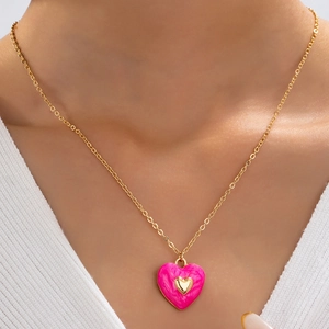 Collar Con Colgante De Corazón De Esmalte Aleación De Zinc Doble Corazón Joyería Romántica Para Mujeres Regalo De San Valentín