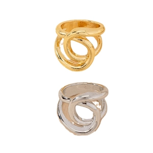 Elegant gold and silver crisscross wrap rings with a minimalist twisted sculpture design