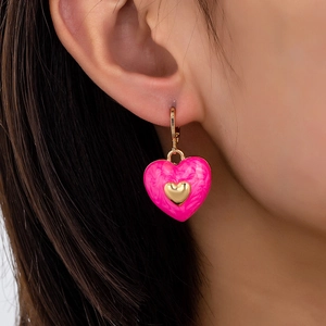 Enamel Heart Drop Earrings Alloy Nested Gold Design Romantic Valentines Day Jewelry Fashion Y2K Style For Women