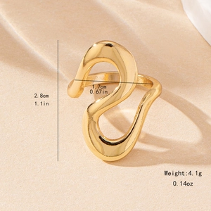 Irregular golden curve abstract ring with polished mirror finish for women fashion