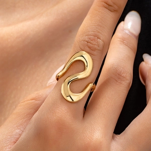 Fashion Irregular Curve Wave Alloy Ring High Polish Adjustable Open Band Vintage Style Jewelry For Women