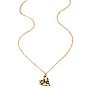 Fashionable golden chain necklace featuring a heart leopard print pendant with gold edges