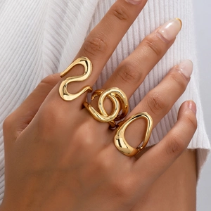 Minimalist Irregular Fluid Ring Set For Women Elegant Gold Tone Zinc Alloy Wave Open Rings Fashion Jewelry Accessories Gift