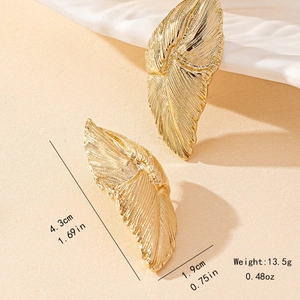Elegant gold leaf earrings with textured finish and measurements for daily wear