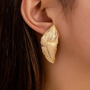 Leaf Stud Earrings Zinc Alloy Elegant Brushed Texture Retro Vintage Style Fashion Jewelry For Women Daily Wear