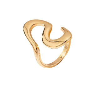 Minimalist gold irregular wave ring with a polished finish for a modern dynamic look