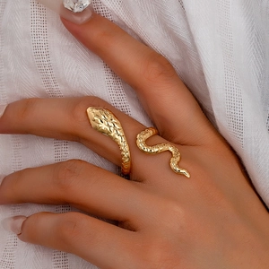 Snake Ring Alloy Gold Plated Adjustable Open Winding Scale Texture Vintage Bohemian Elegant Fashion Jewelry For Women