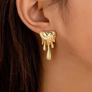 Boucles D'oreilles Cœur Fondant Liquide Alliage Plaqué Or Lave Bijoux Élégants Minimalistes Pour Femmes