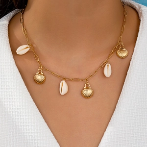 Collier Coquillage Style Océan Bohème Alliage De Zinc Pendentifs Coquillages Naturels Bijoux De Plage Pour Femmes