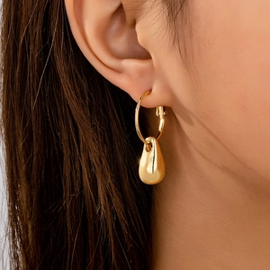 Teardrop Hoop Earrings Zinc Alloy Gold Tone Polished Water Drop Dangle Jewelry French Elegant Modern For Women