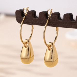 French style elegant gold teardrop dangle earrings with polished mirror finish
