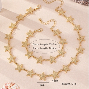 Parure bijoux étoile de mer dorée avec collier et bracelet pour vacances plage