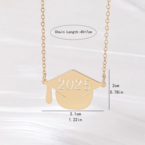 Gold 2025 graduation cap pendant necklace for women with hollow numeric charm