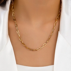 Paperclip Chain Necklace Minimalist Geometric Alloy Link Retro Trendy Jewelry For Women