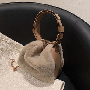 Plush Faux Fur Handbag Unique Petal Handle Chain Strap Crossbody Shoulder Bag Soft Fashionable For Women