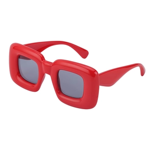 Fashionable red oversized square sunglasses with dark grey lenses in a glossy finish