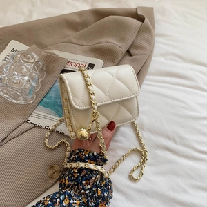 Chic beige quilted crossbody bag with golden chain and adjustable metal ball buckle