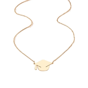 Golden graduation cap necklace with fine chain and tassel pendant for women