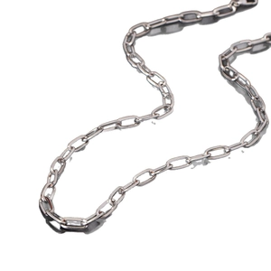 Minimalist silver paperclip chain necklace with rectangular links and polished finish