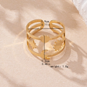 Vintage gold celestial open ring with sun, moon, and star charms in triple layer design