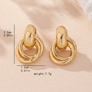 Gold geometric double circle drop earrings with dimensions 2.2cm height and 1.5cm width