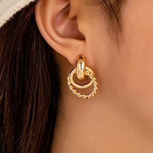 Boucles D'oreilles Créoles Géométriques Alliage Corde Torsadée Ronds Emboîtés Poli Style Vintage Pour Femmes Bijoux Dorés