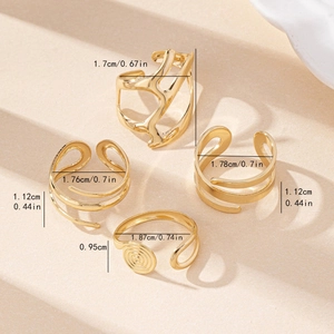 Set of 4 gold geometric irregular rings with hollow and spiral designs for women