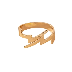 Minimalist golden lightning bolt open ring with a geometric double flash design for women