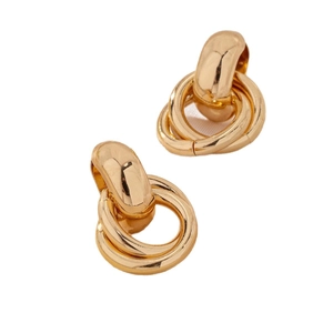 Polished gold interwoven multi-circle stud earrings with a minimalist geometric design