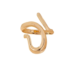 Minimalist gold ring featuring an abstract curved artistic design with a high-polished finish